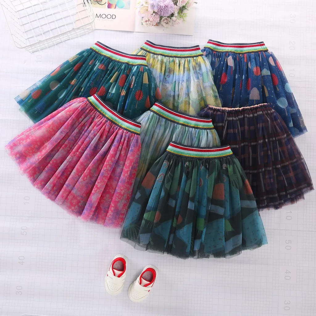 

Infant Girl Clothes Baby Summer Skirts Toddler Plaid Floral Cartoon Print Tutu Mesh Skirt Childern Sweet Princess Clothing