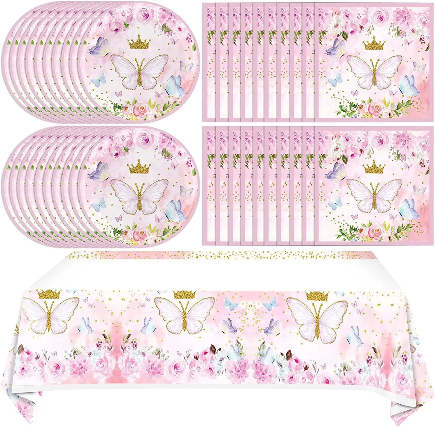 

Pink Butterfly Disposable Tableware Children's Birthday Party Decoration Paper Cup Plate Straw Baby Shower Wedding Party Supplie