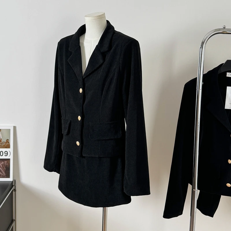 LUZHEN 2024 новый высококачественный вельветовый однотонный пиджак пальто мини-юбка