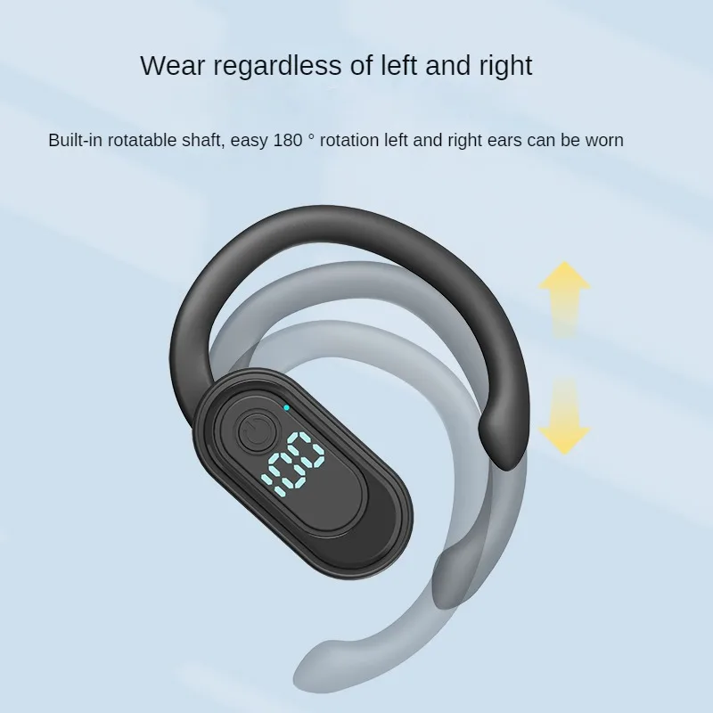 Беспроводные наушники Bluetooth 5.4, громкая связь с шумоподавлением 180 °   Вращающиеся спортивные наушники с цифровым дисплеем, крючок для ушей с одним ухом (art.: 3920cd793fc14) - 3920cd793fc14