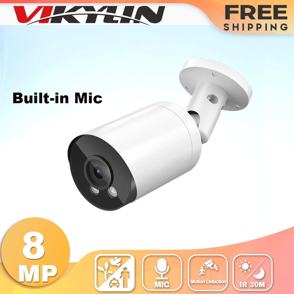 

Vikylin 8MP Bullet POE IP Camera IR30M Built-in MIC Motion Detection External SD slot optional compatible with third-party NVR