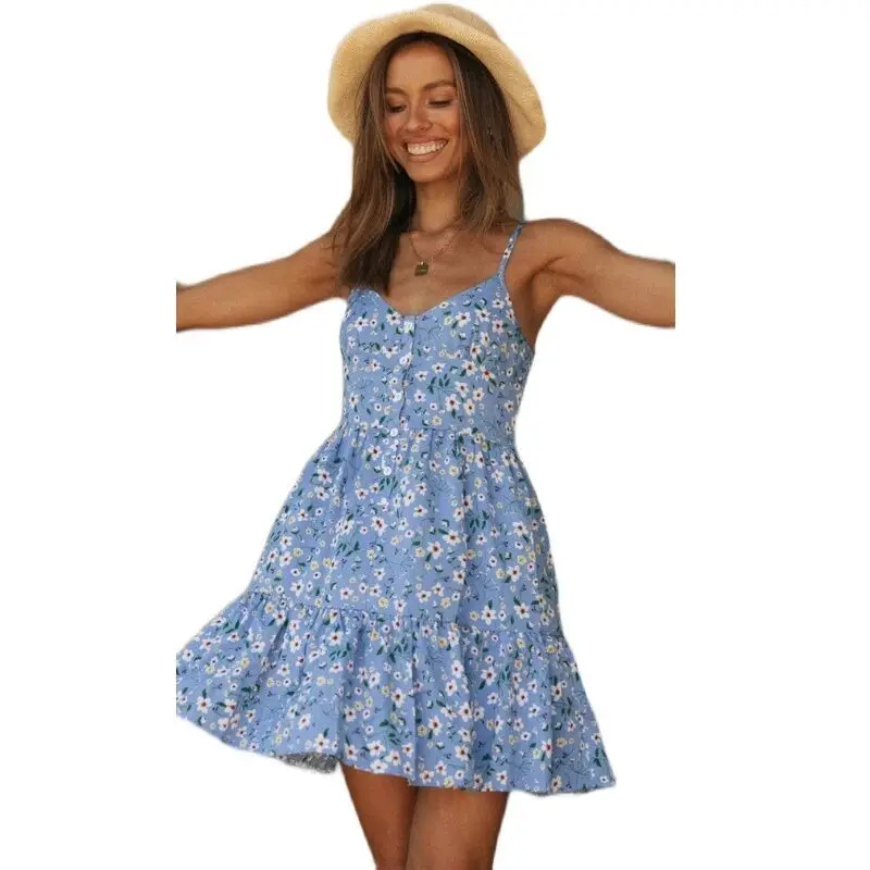 

2022 Summer Printed Pleated Sling Dress