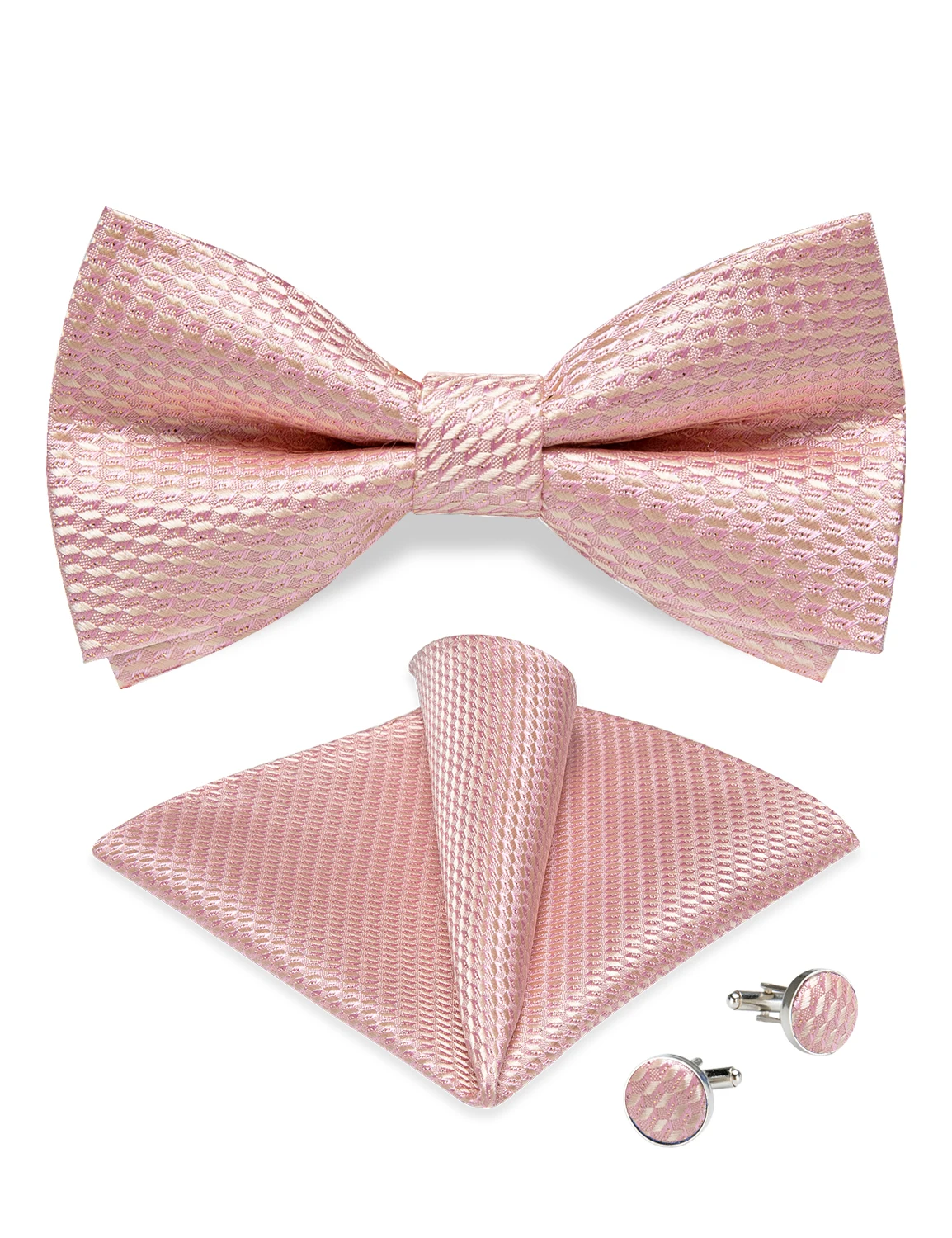 

Fashion Pink Pre-tied Bow Tie Set Tuxedo Dress Accessory Wedding Business Party Men's Bow Tie Pocket Square Cufflinks Set Knots
