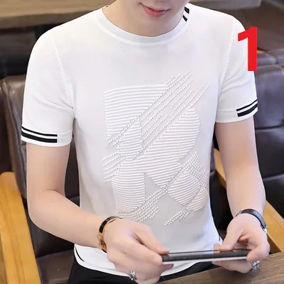 

Summer short-sleeved t-shirt men's trend Korean version of the slim stand-up collar cotton personality