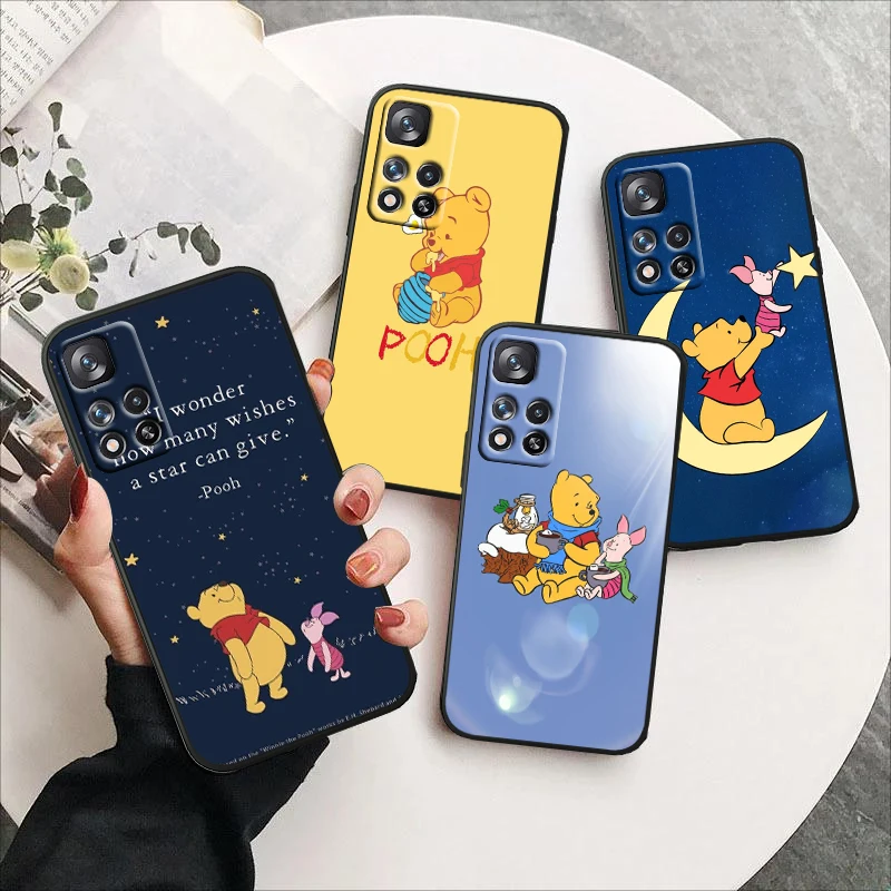 

Cool Disney Winnie Bear For Redmi Note 12 Pro Plus 11 11T 10 9 8 Pro Lite Pro Max 5G 4G Silicone Soft Black Phone Case