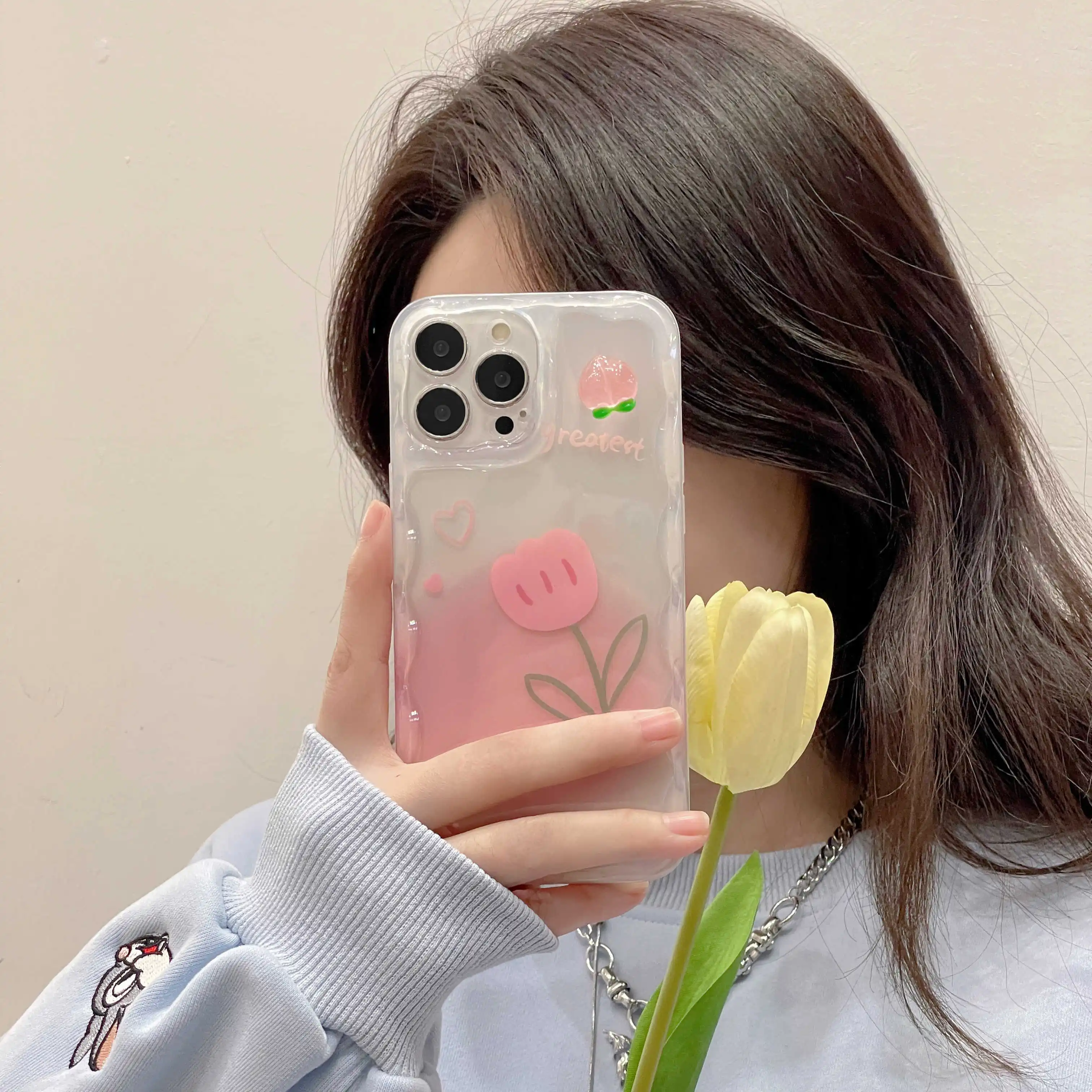 

Flower pattern is suitable for iPhone14promax mobile phone case Romantic girl 13promax all-inclusive transparent 12pro wave edge