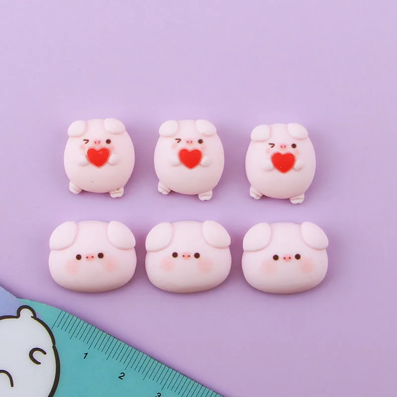 

10Pcs Cute Cartoon Heart Pig Flatback Resin Cabochon Scrapbooking For Phone Case Decoration DIY Craft Hair Accessories