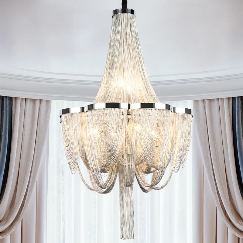 

2023 New Postmodern Light Luxury Personality Tassel Iron Living Room Chandelier Dining Room Bedroom Duplex Staircase Large