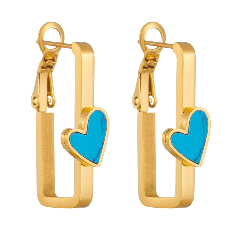 Серьги LAMENGLY из нержавеющей стали 316L с голубыми камнями в форме сердца для женщин