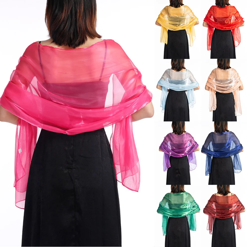 

Solid Color Transparent Shawl Wrap Women Long Shiny Sunscreen Scarves Female EyeryParty Formal Dress Scarf Wraps Wedding 1pcs