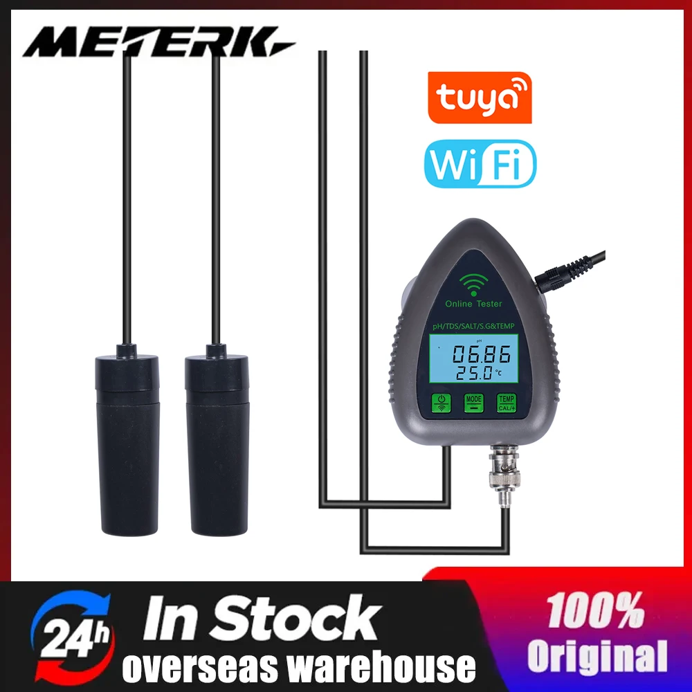 

Tuya WiFi 5in1 Water Quality Online Monitor PH Total Dissolved Solids S.G Salinity Temperature Test Meter Mariculture Tester