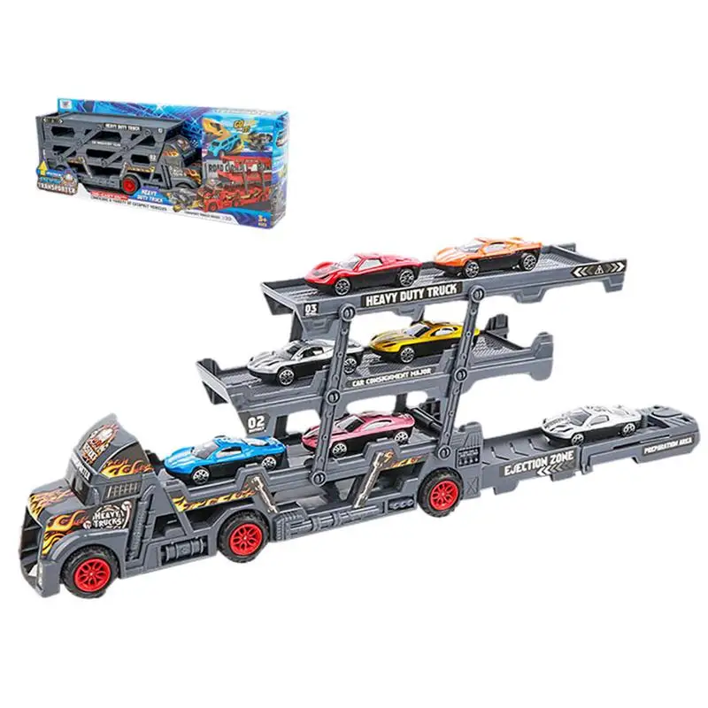 

Автомобильный транспортер Mega, грузовик, игрушки с 6 Мини-автомобилями из сплава, креативный трехслойный грузовик, идеальный подарок на день рождения для мальчиков