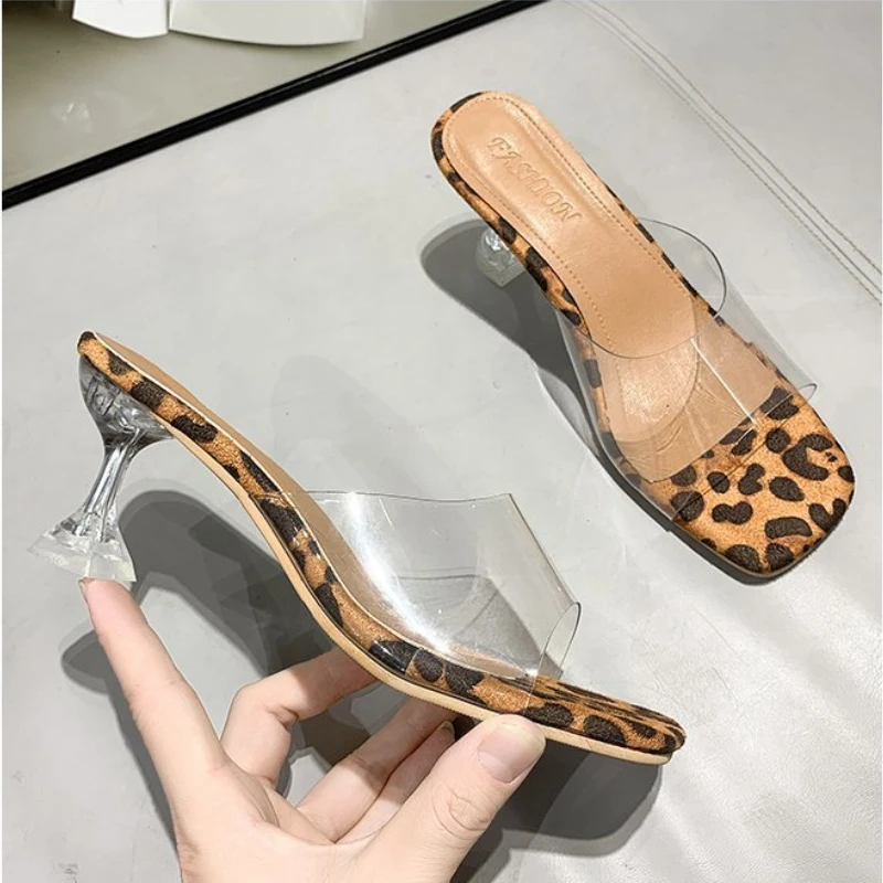 

Сандалии женские на высоком каблуке, босоножки с леопардовым принтом и открытым носком, дизайнерские брендовые туфли, размеры до 42, 2022