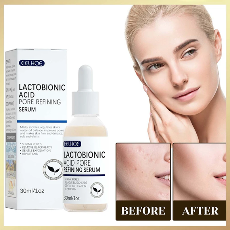 

Lactobionic Acid Pore Shrink Face Serum Hyaluronic Acid Moisturizing Nourish Smooth Clean Blackheads Pores Repair Essence