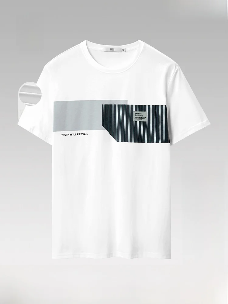 Hla/Hailan Home Cool Cotton Short-Sleeved T-shirt 2024 Summer New Thick Plate Printed round Neck Breathable Short T |