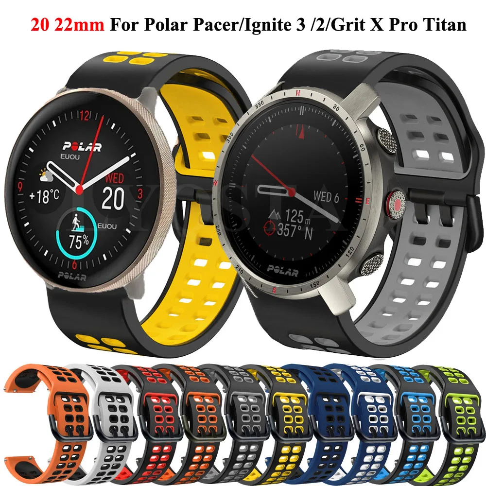 

20/22mm Wristband For Polar Grit X Pro Titan/Vantage M2 M/Grit X Pro Strap Silicone Sports Bracelet For Polar Pacer/Ignite 3 2