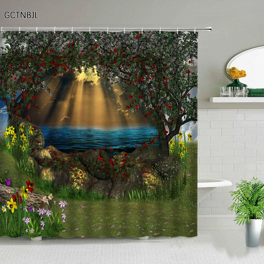 fantasy enchanted forest shower curtain set mystery fairy forest home bathroom decor mushroom flower plant hanging curtains hook free global shipping