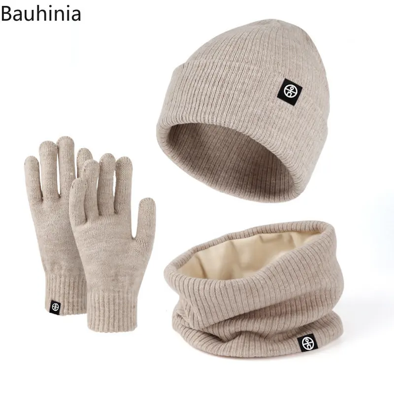 

Winter Wool Beanie Hats Gloves Scarf Set Outdoor Men Warm Thicken Knitted Skullies Cap Ear Protection Windproof Hats Bonnets