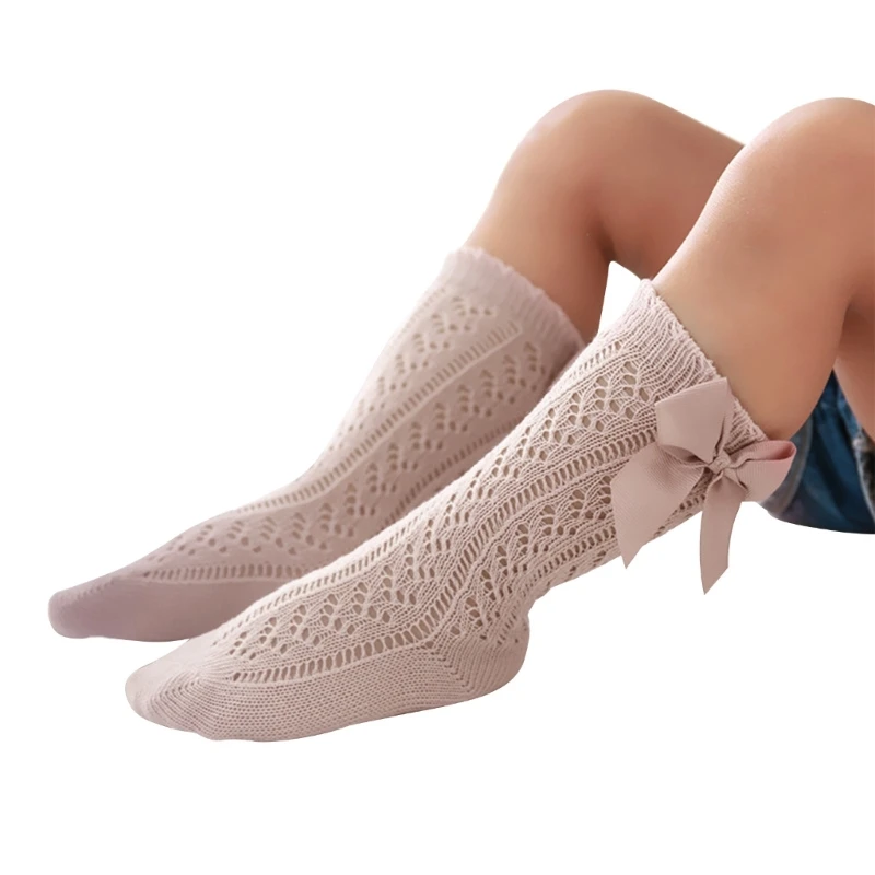 

F62D Baby Girls Summer Socks Solid Color Toddlers Long Sock Kid Knee Height Mesh Socks Children 0-6 Years Breathable Socks