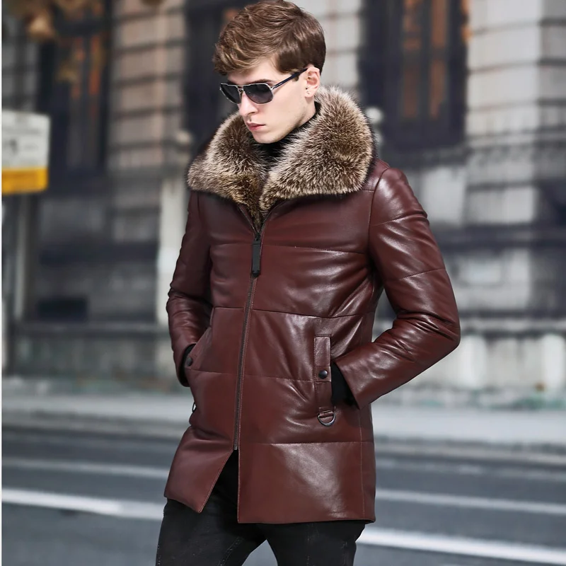 

Genuine Sheepskin Leather Jacket Men Clothing 90% Down Jackets Mens Real Fox Fur Collar Coat Winter Clothes Ropa LXR805