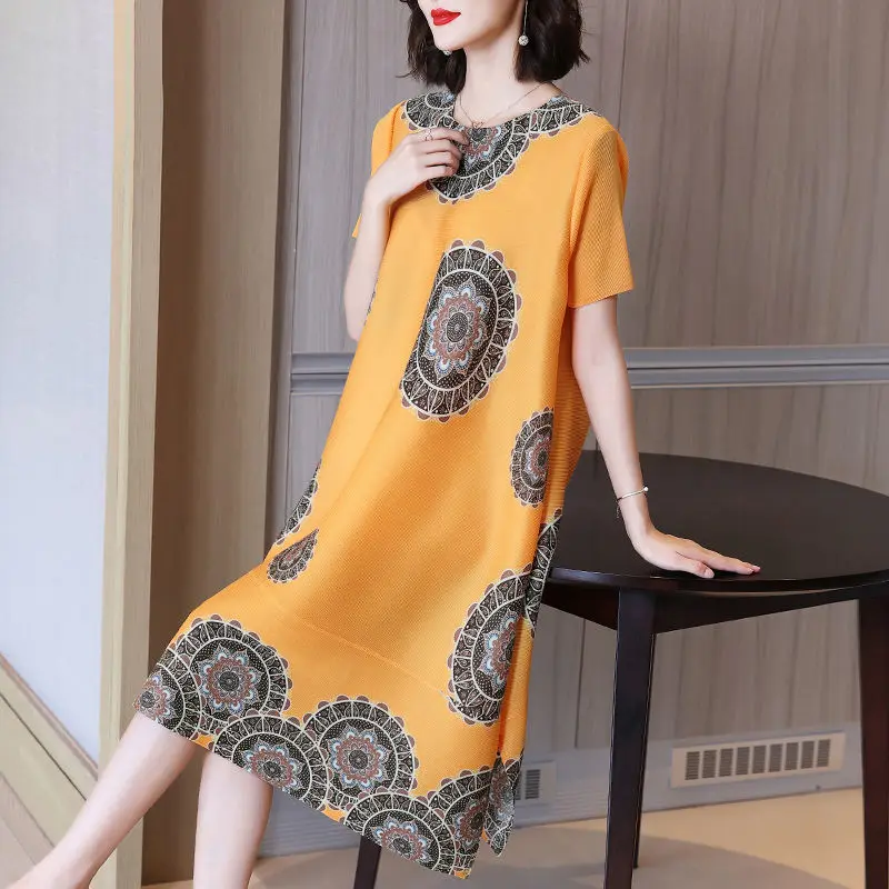 

Short-sleeved skirt printing waist slimming long dress children 2022 summer new loose large size fashion temperament dress