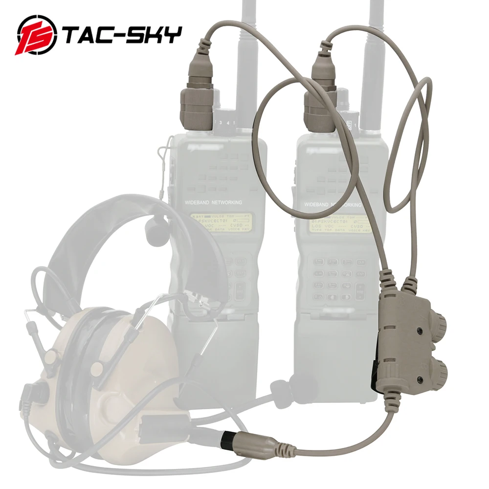 TS TAC-SKY Tactical AN/PRC 148 152 163 6-Pin Dual Communication PTT Adapter RAC PTT Compatible Tactical COMAC SORDIN Headphones