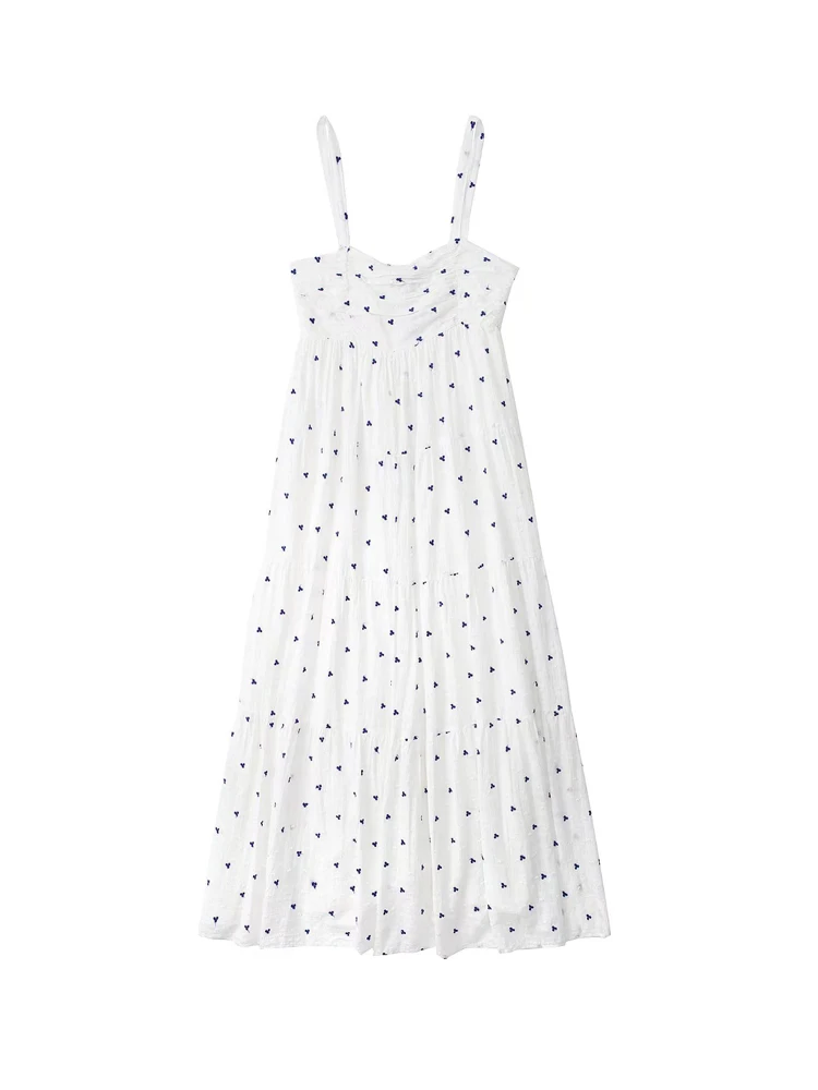 

Женское винтажное платье на бретельках, элегантное уличное платье до середины икры без рукавов с цветочной вышивкой, лето 2022