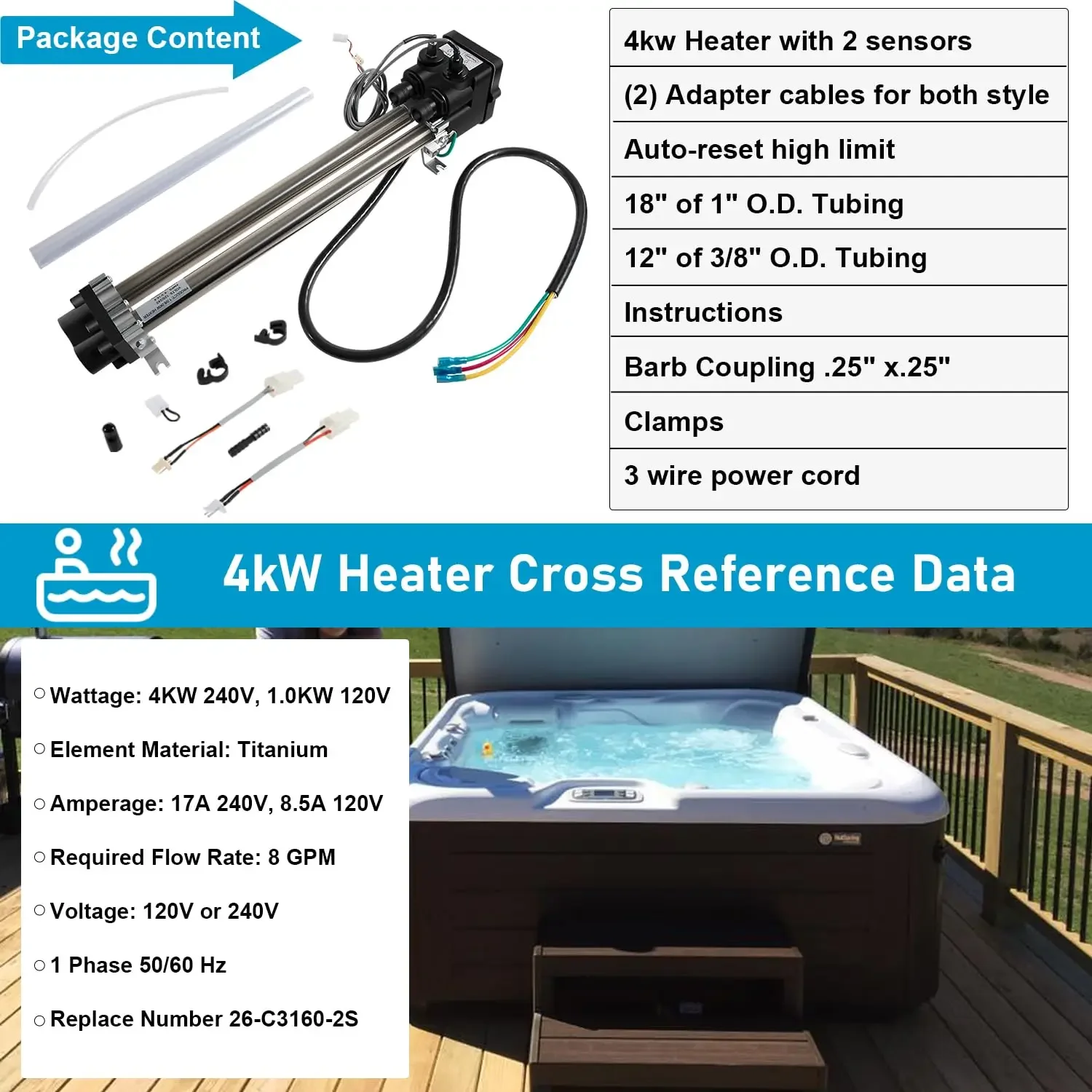 C3160-2S Двухстворчатый нагреватель с низким потоком в сборе 4 0 кВт для Watkins/Hot Spring/Tiger