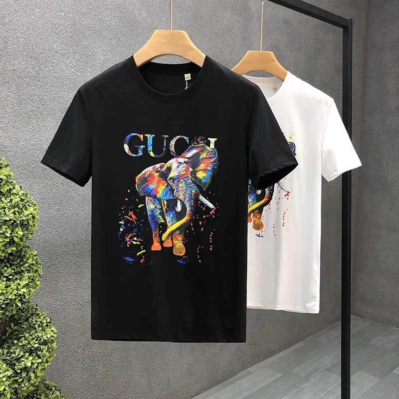 

Summer Men's Cotton promotion t shirtLetter Elephant Print T-shirt Hip Hop Women's Short Sleeve Top Street Wear T-shirt