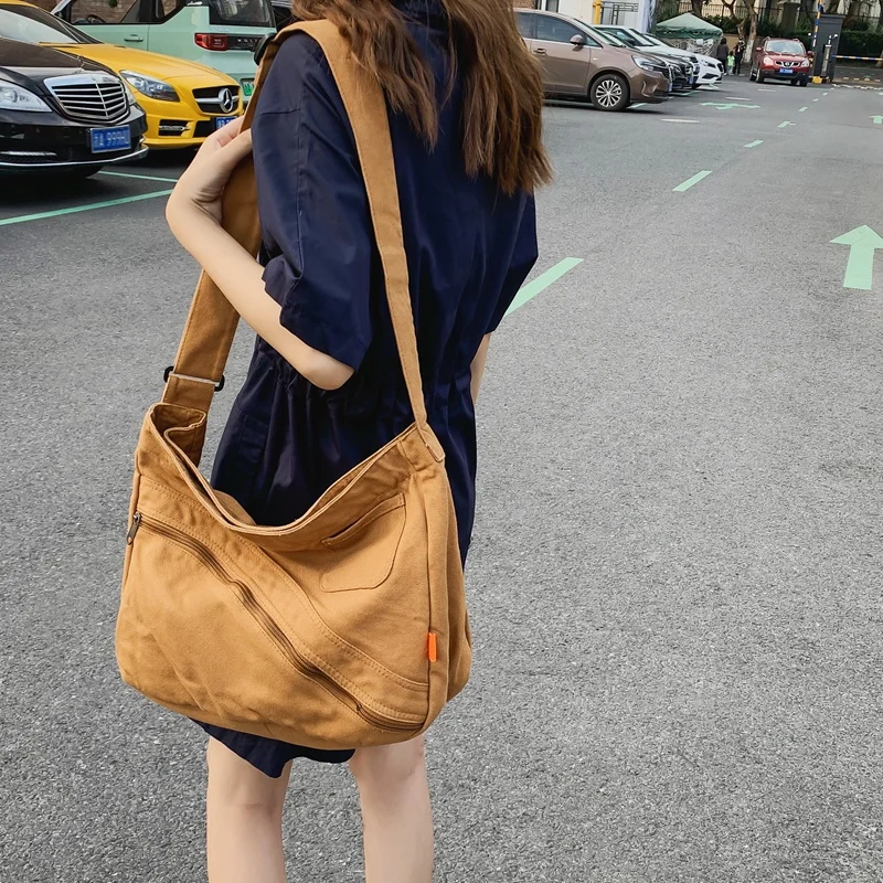 

Canvas Bags For Women Zipper Shoulder Crossbody Bag Shopping Eco Bag Korean Messenger Bag Y2K Satchel High Capacity Handbags Sac