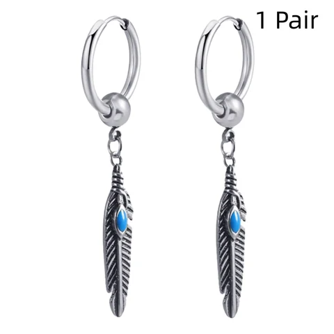 Серьги-кольца ЧИЕГЕЕY листья и перья черные сталь