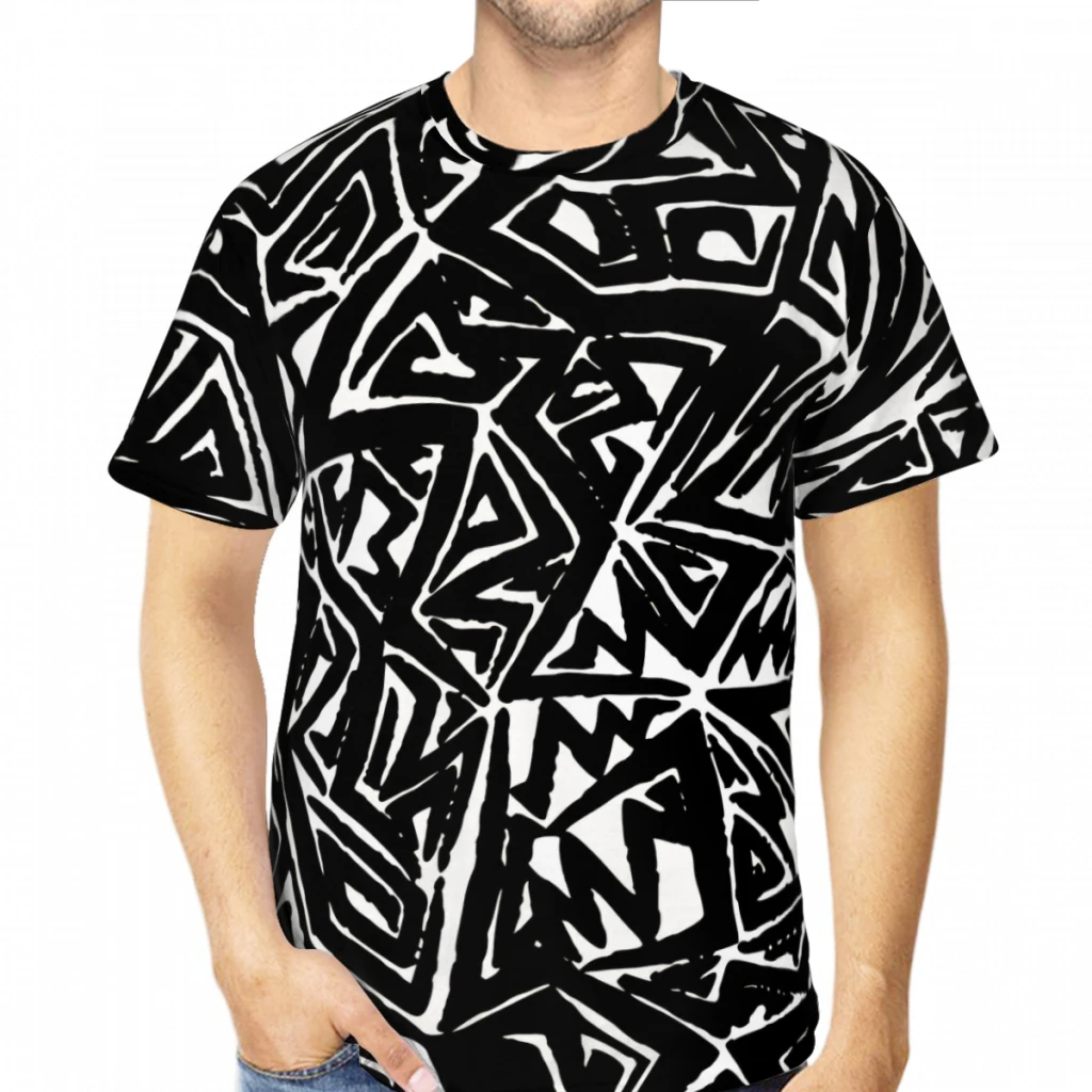 

African Mud Tribal Men's TShirts Tribal Pattern 3D Printed Oversized Retro Short-Sleeved Polyester Harajuku O-Neck Streetwear