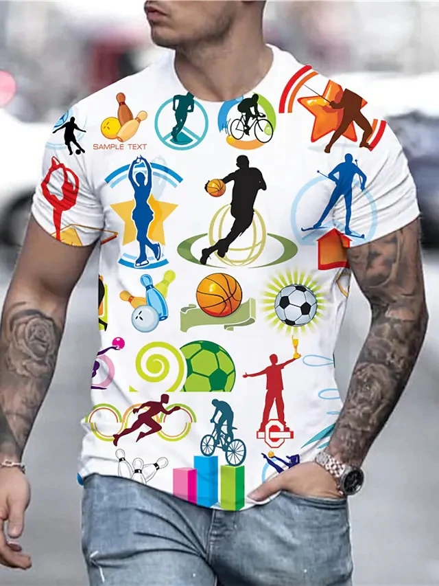 

2022 Men's Tee T Shirt 3D Print Graphic Geometric Round Neck Party Daily Print Short Sleeve Tops Casual Streetwear Shirts