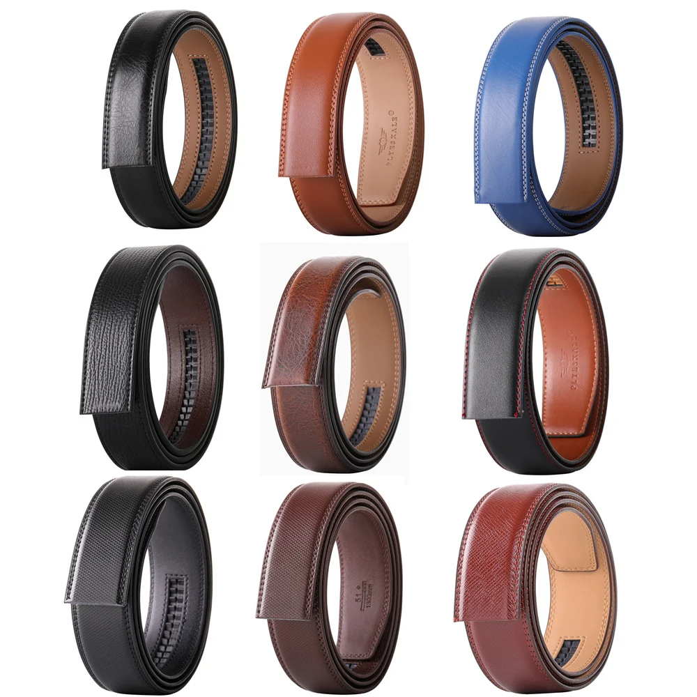 No Buckle 3.5cm Width Cowskin Genuine Leather Belt Men Without Automatic Buckle Strap Male Black Brown Blue Gray White B509