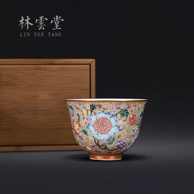 

|Colour wrapped branch lotus enamel Lin Yuntang hand-painted master cup single cup jingdezhen LYT9027 big tea cup