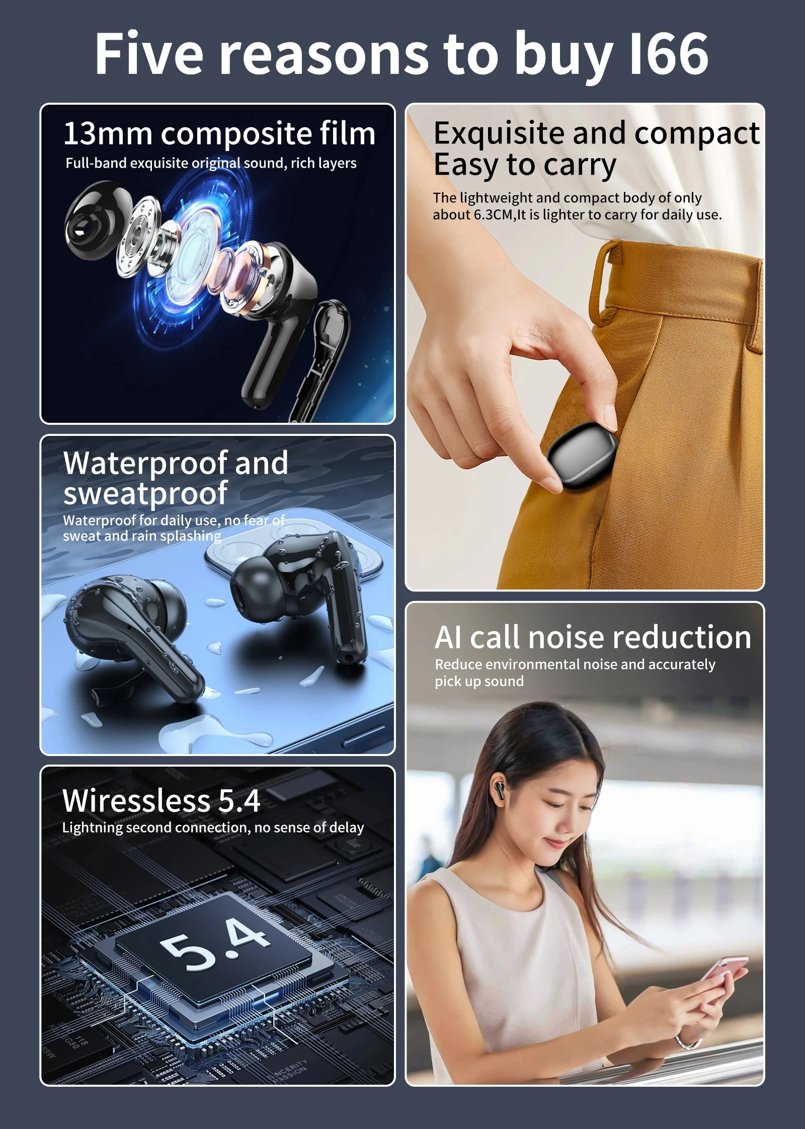 Фото Беспроводные наушники для Tecno Camon 40 Pro Camon 30S Pro, настоящие беспроводные стерео наушники с сильным басом, беспроводная гарнитура TWS с шумоподавлением №3