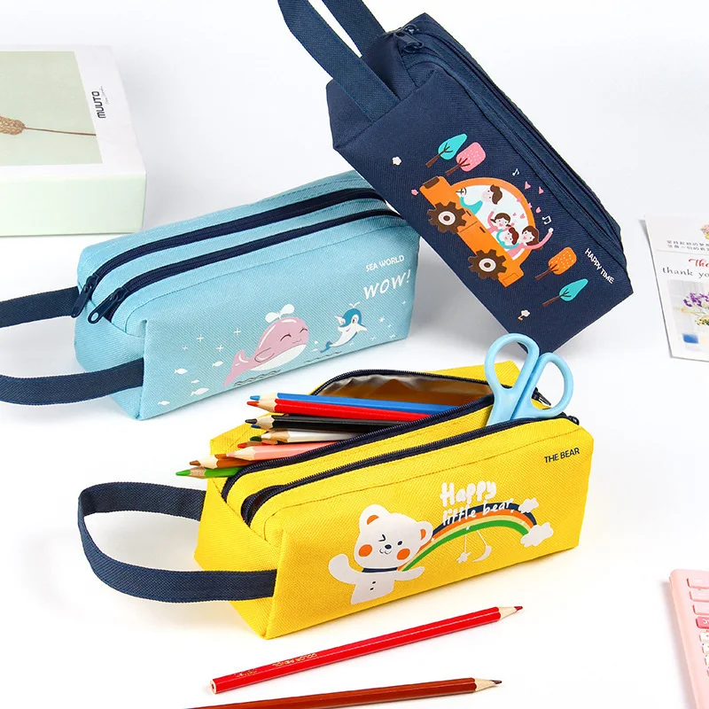 

Double Layer Oxford Cloth Pen Bag Korean Version Simple Large Capacity Pen Bag Pupil Portable Zipper Portable Stationery Bag