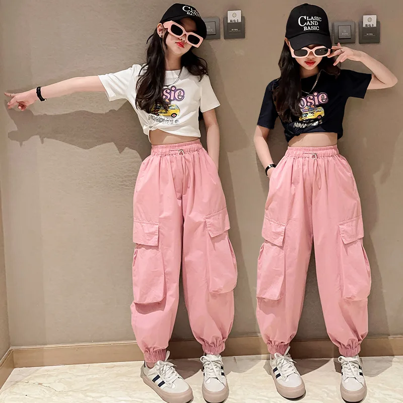 

summer cargo pants Korean kids clothes teenage girls clothing hip hop dance trousers capris children pantalones 6 to 16 yrs