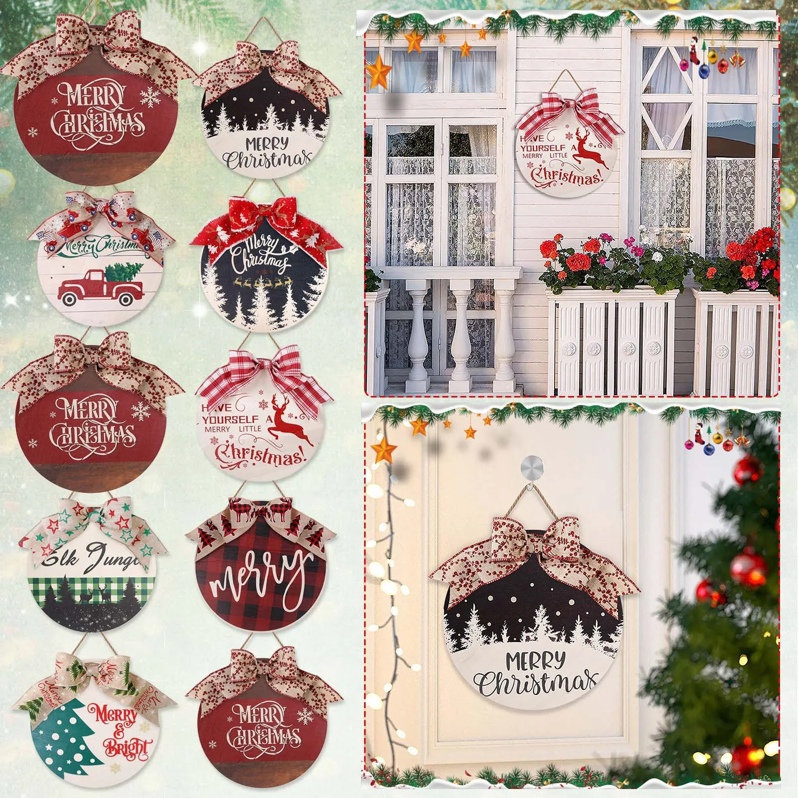 

Декоративные рождественские круглые деревянные таблички с деревянными знаками, Висячие таблички на Хэллоуин для дома, гостиной, Рождестве...