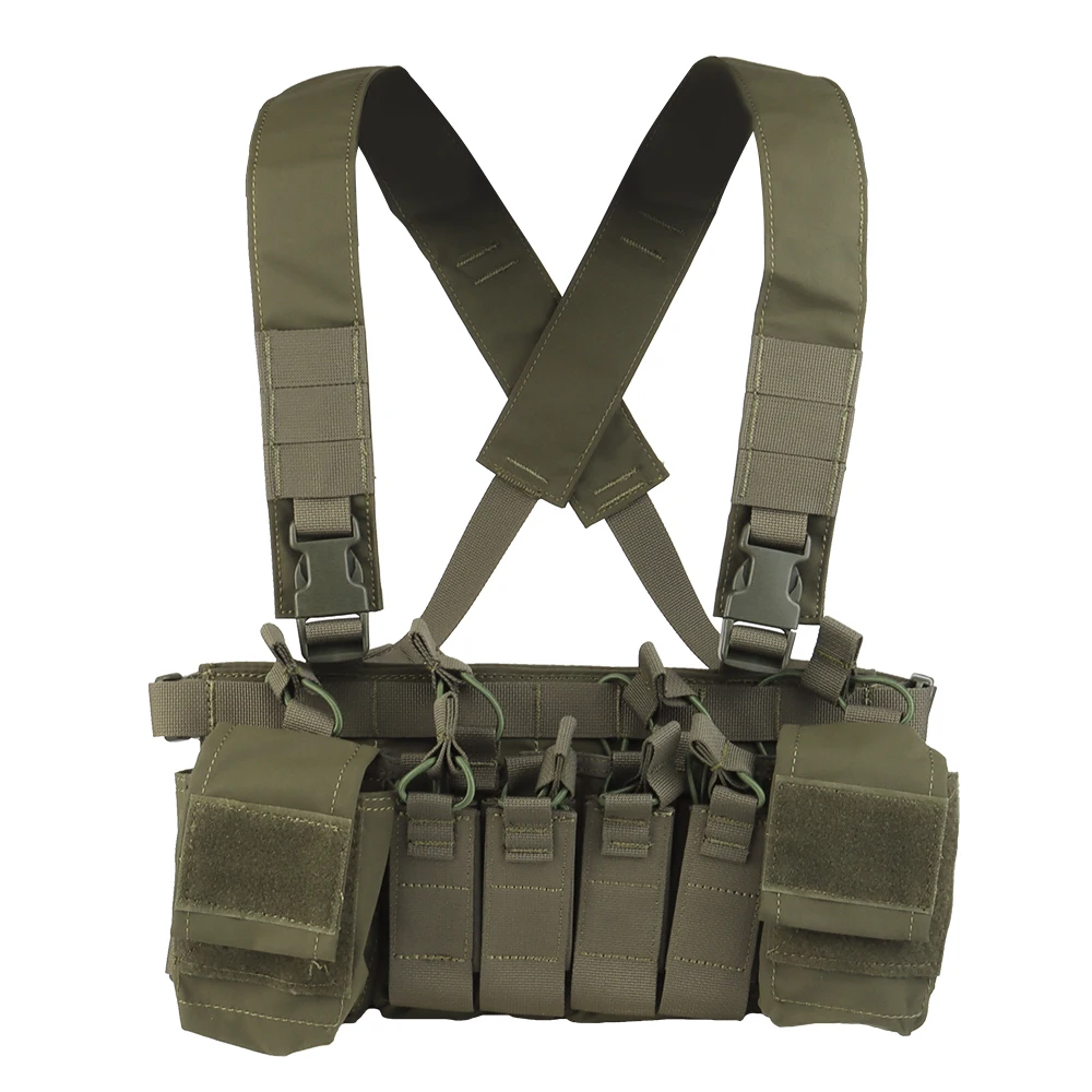 Фото Тактический нагрудный жилет D3CRX MOLLE для охоты, многофункциональный модульный плитоносец с четырьмя подсумками для магазинов 9 мм и 5,56 мм №1