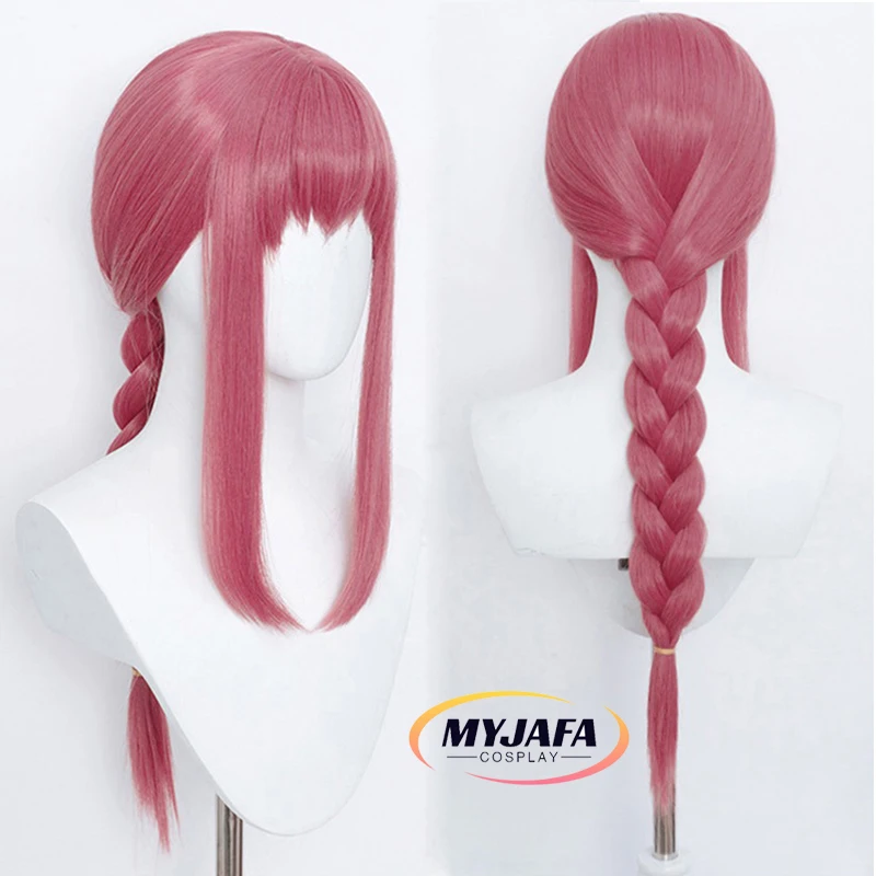 

High Quality Makima Cosplay Wig Anime Chainsaw Man Cosplay Long Coral Pink Braided Heat Resistant Hair Wigs + Wig Cap