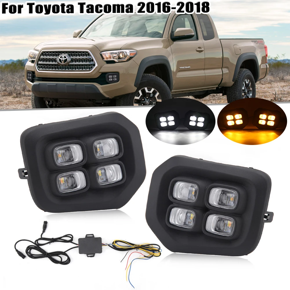 

pair Car LED DRL For Toyota Tacoma 2016 2017 2018 2019 2020 Daytime Running Lights Daylight Fog lightsTurn Signal headlights