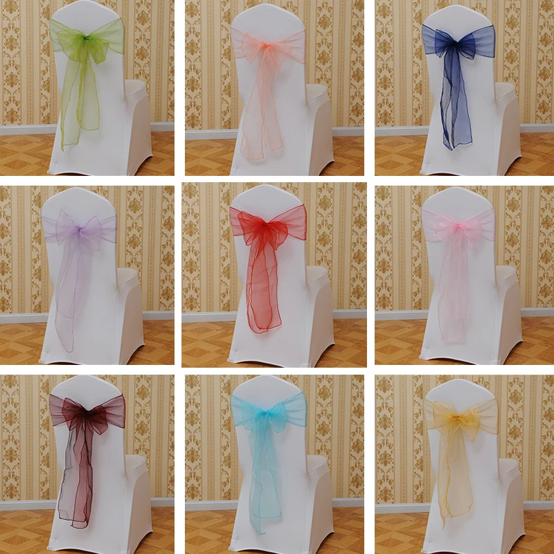 

50/100pc/Set Organza High Quality Chair Sashes Wedding Chair Knot Cover Decoration Bow Band Belt Ties For Weddings Praty Banquet