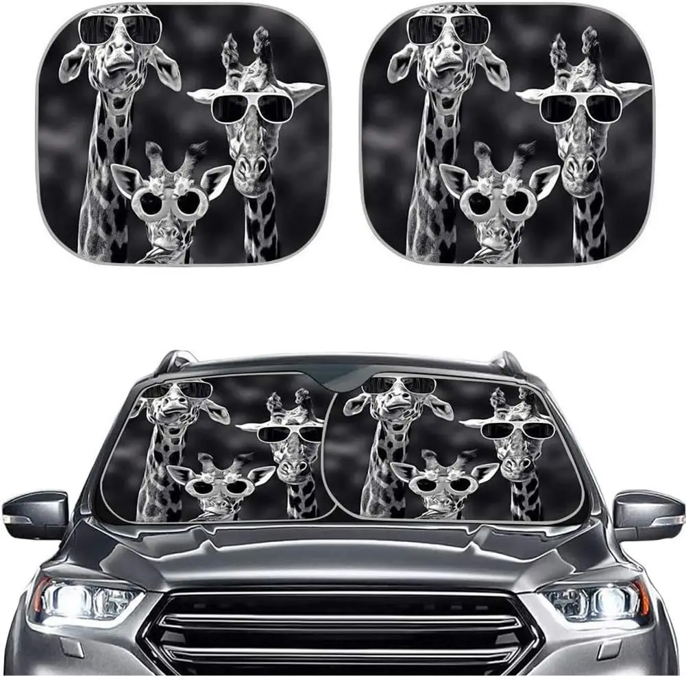 

Funny Giaffe Print Car Windshield Sun Shade Universal Fit Most Sunshade Keep Your Vehicle Cool UV Sun and Heat Reflector 2PC