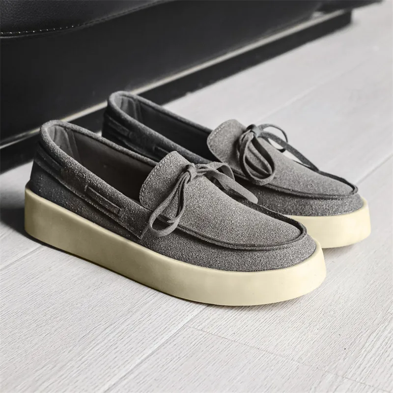 Осенне-зимние модные серые лоферы для мужчин удобная замшевая кожаная обувь