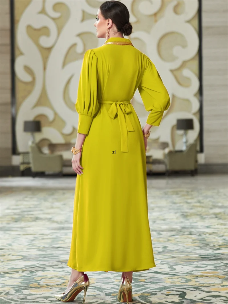 Dubai Abaya Luxury For Muslim Women Elegant lFloral Embroidery Diamonds Lace Tape Belted Kaftan Abayat Ramadan Dress