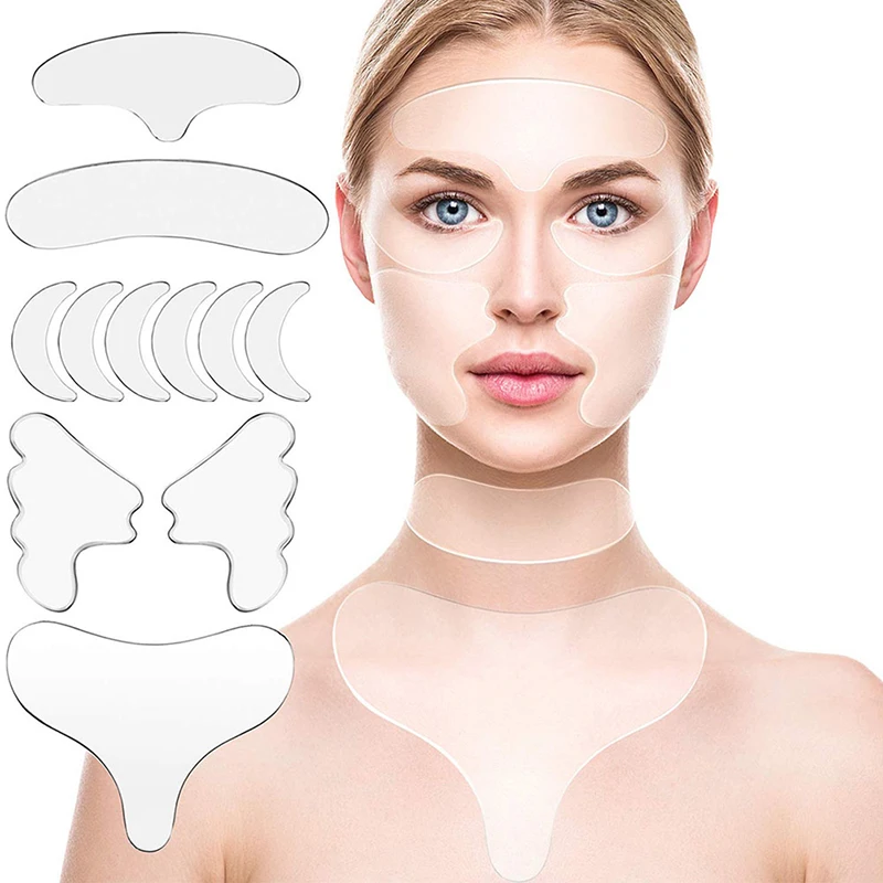 

11PCS Reusable Silicone Anti Wrinkle Facial Pad Face Neck Eye Sticker Silicone Neck Pad Forehead Anti Wrinkle Patch