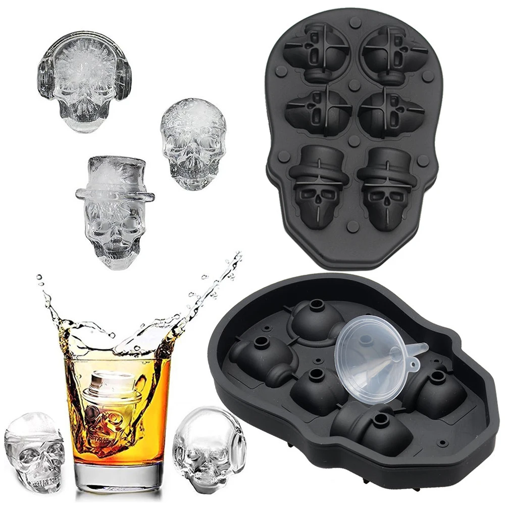 

2022New 3D Skull Ice Cube Moulds Flexible Silicone Skull Ice Maker Moulds For Whiskey Wine Cocktail Ice Cube Tray
