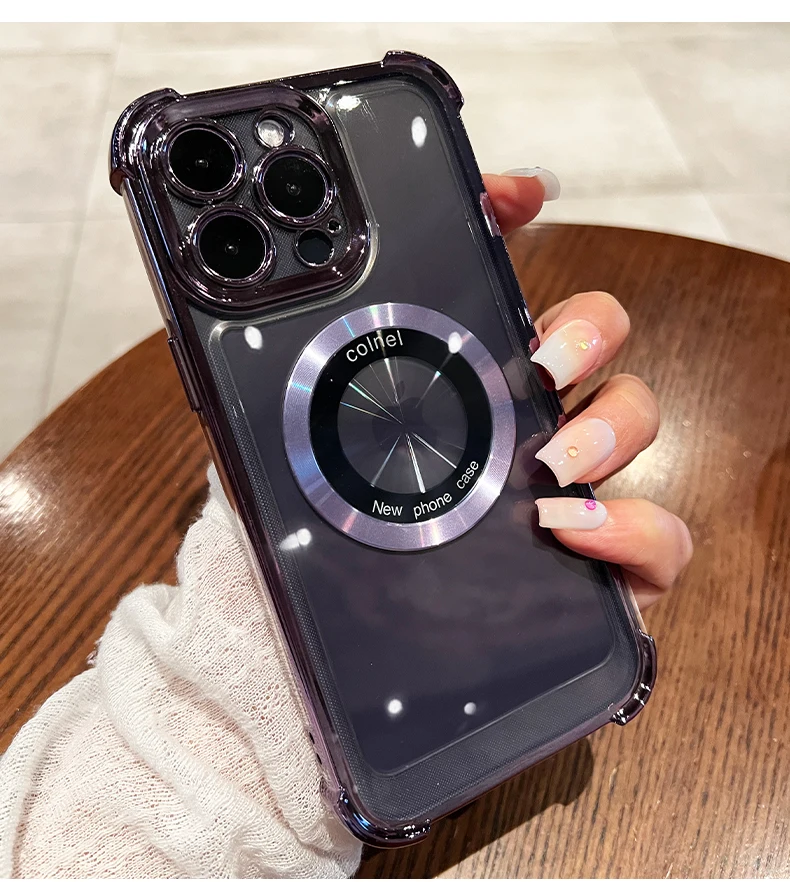 

Luxury Plating Transparent Logo Hole Chic Case For iPhone 11 12 13 14 Pro Max Plus For Magsafe Magnetic Wireless Charge Cover