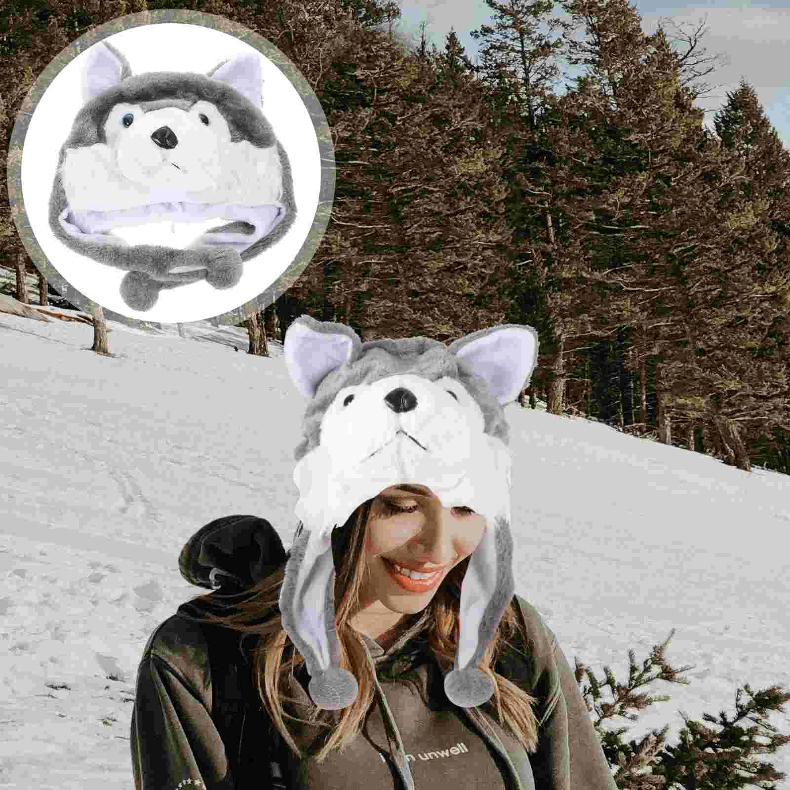 

Plush Hat Cap Wolf Design Ear Protection Warm Outdoor Winter Costumes For Girls